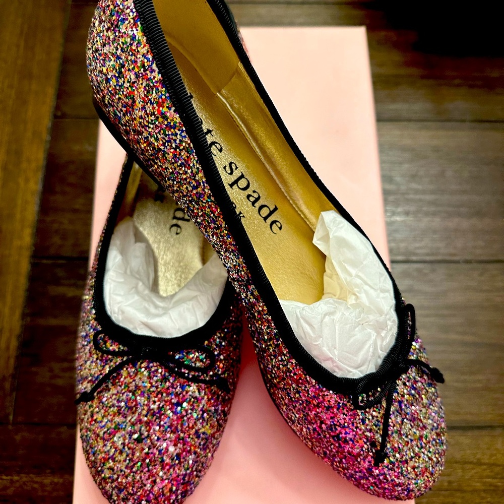 NWT and Box Kate Spade Honey Glitter Ballet Flats Sz 9